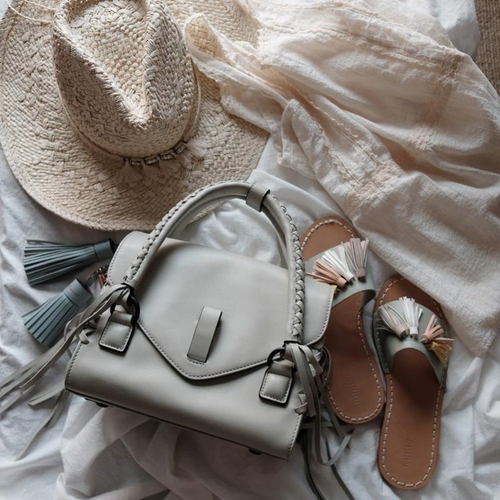 Joy Gryson Belted Strap Whipstitch Natural Nyla Satchel Bag - Picture 9 of 9